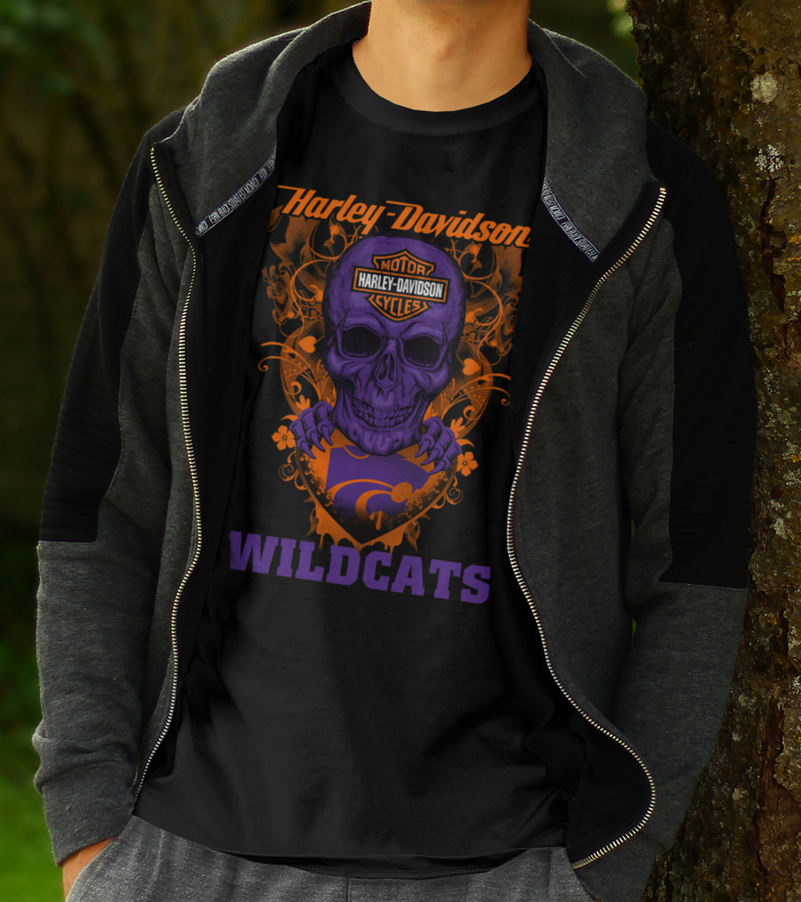 Harley Davidson Motor Cycles Kansas State Wildcats Skull T-Shirt