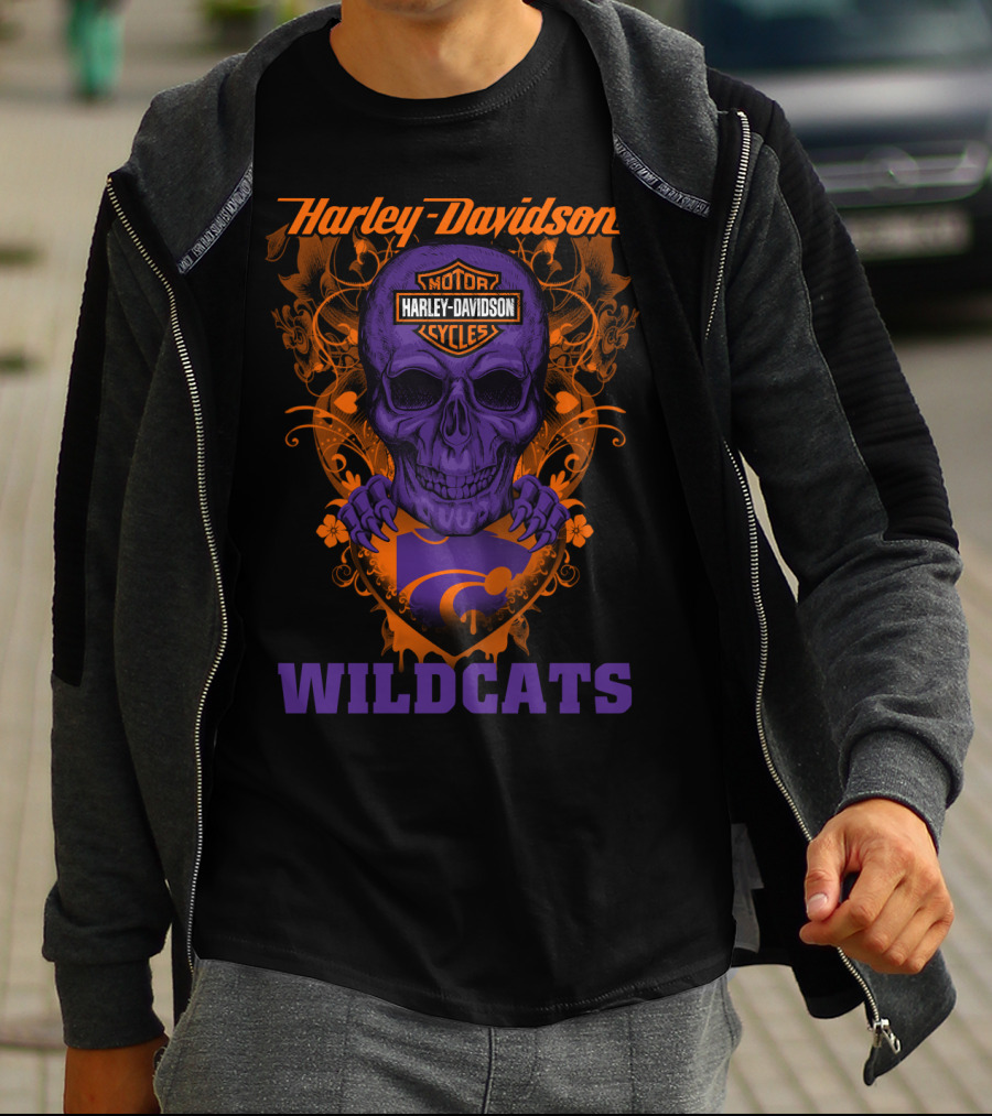 Harley Davidson Motor Cycles Kansas State Wildcats Skull T-Shirt