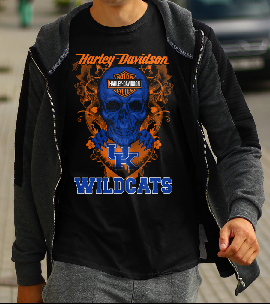 Harley Davidson Kentucky Wildcats Skull Motorcycle Cycles T-Shirt
