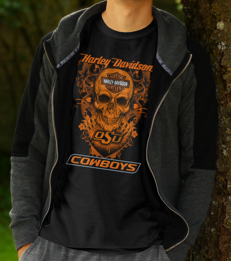Harley Davidson Motor Cycles Osu Cowboys Skull T-Shirt