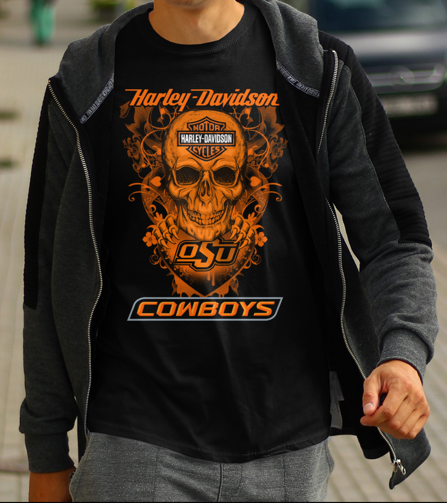 Harley Davidson Motor Cycles Osu Cowboys Skull T-Shirt
