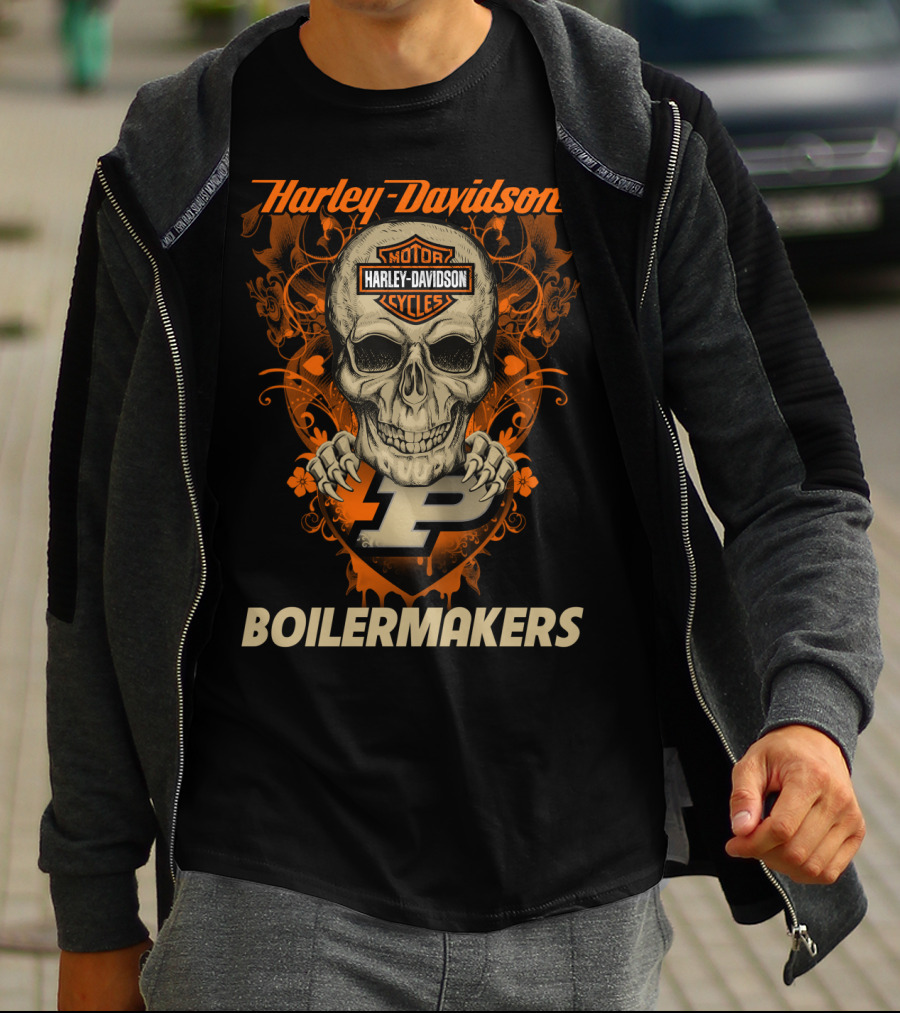 Harley Davidson Motorcycles Skull Purdue Boilermakers T-Shirt