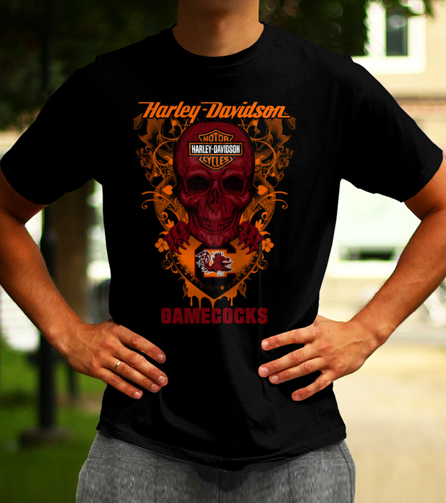 Harley Davidson Motorcycles South Carolina Gamecocks Skull T-Shirt