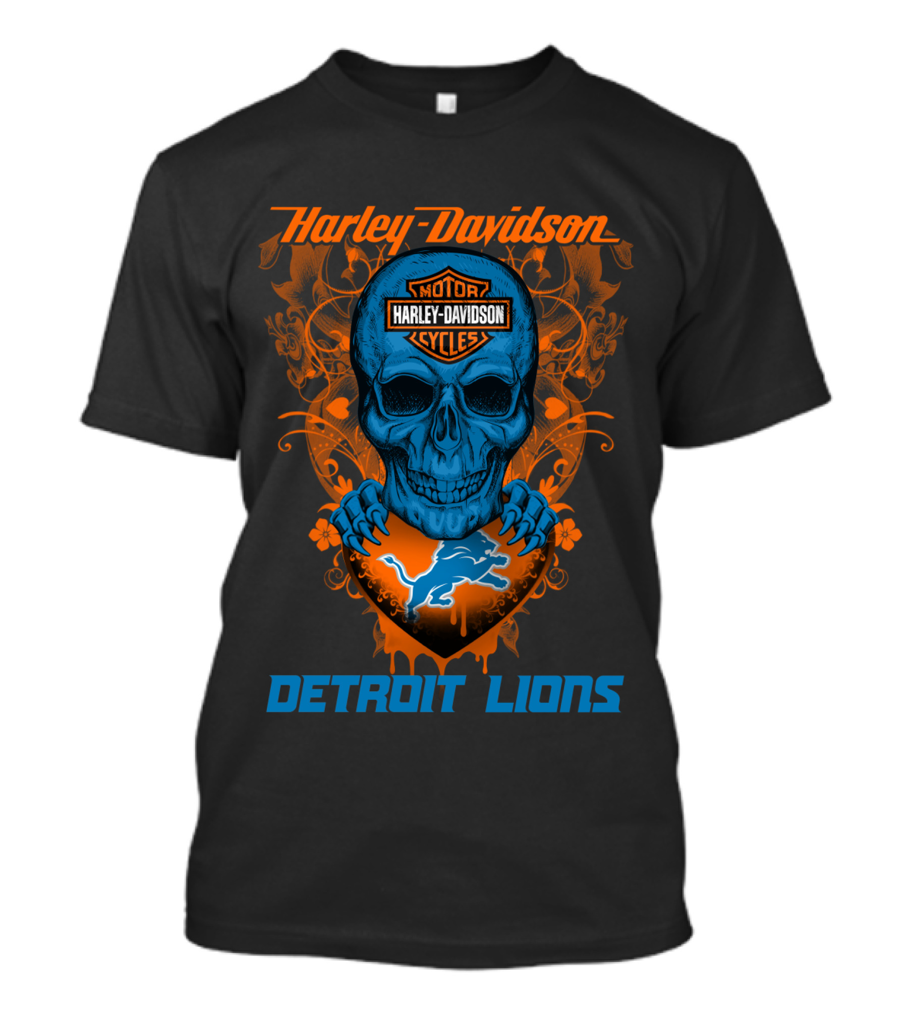Harley Davidson Motor Detroit Lions Skull T-Shirt
