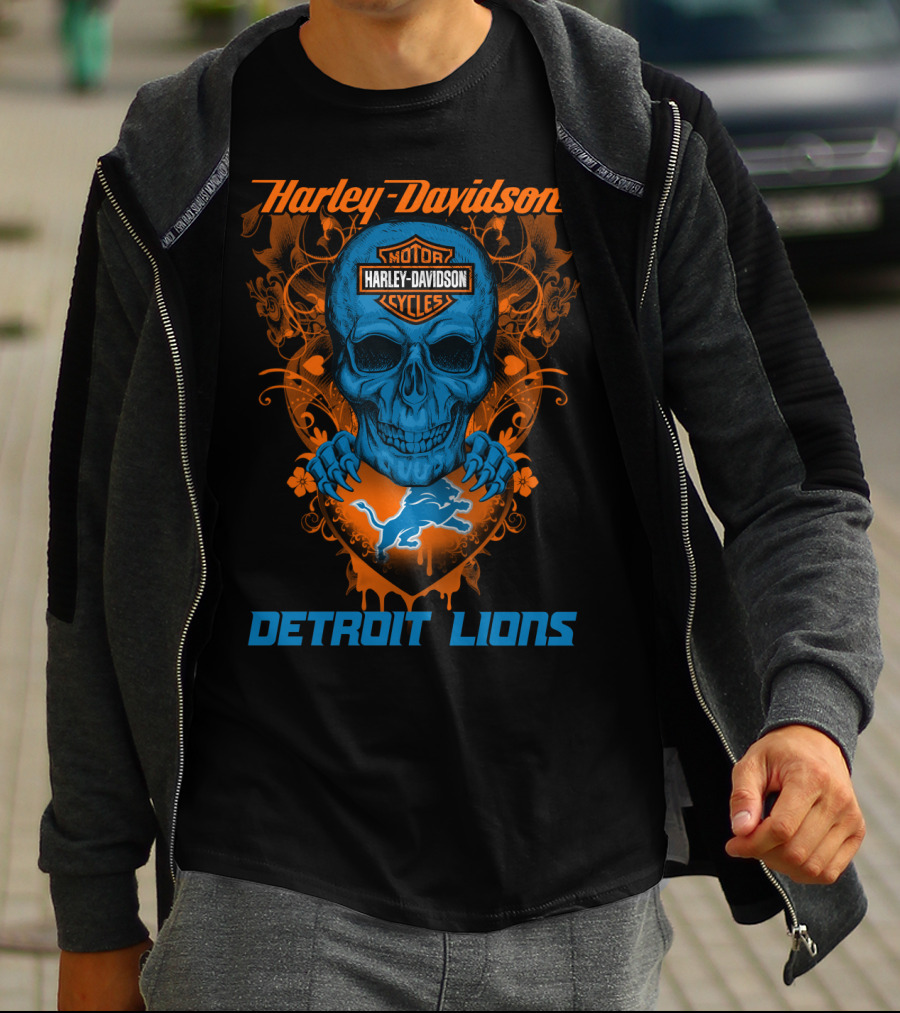 Harley Davidson Motor Detroit Lions Skull T-Shirt