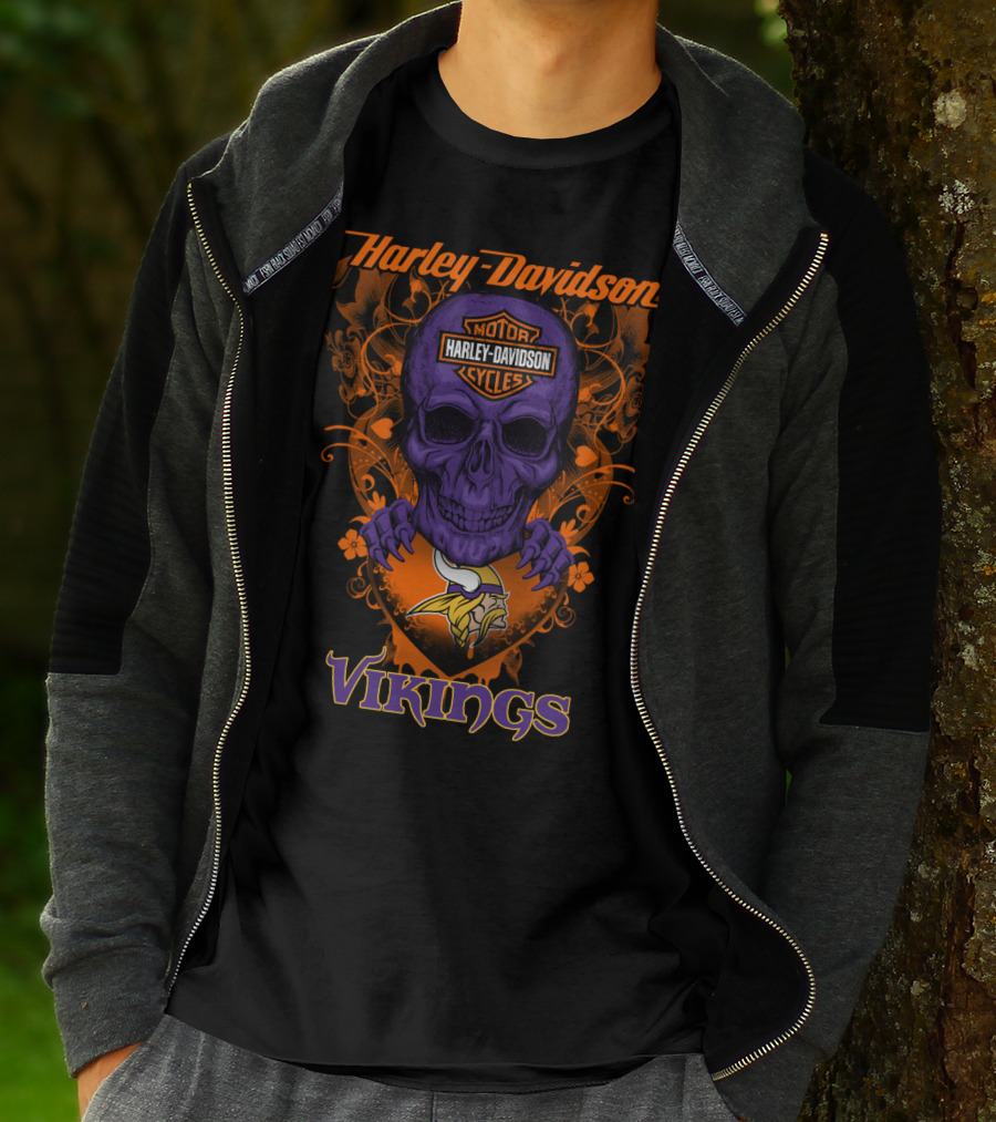 Harley Davidson Purple Skull Motor Minnesota Vikings T-Shirt