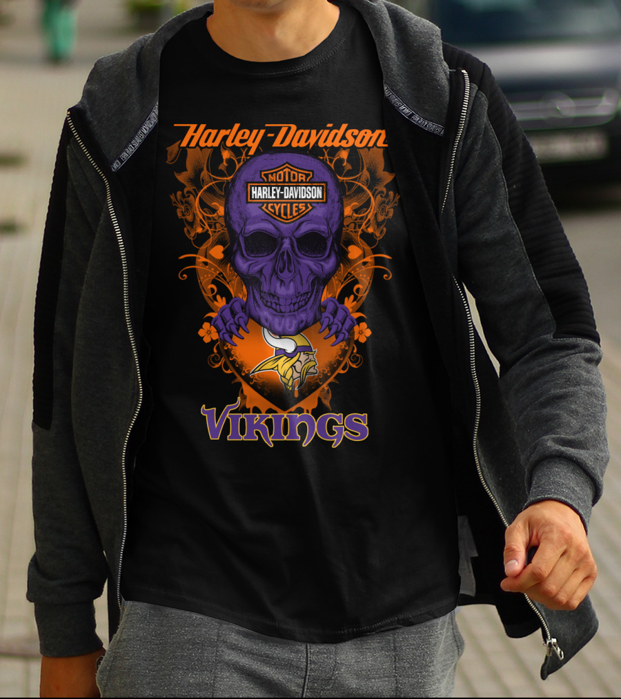 Harley Davidson Purple Skull Motor Minnesota Vikings T-Shirt