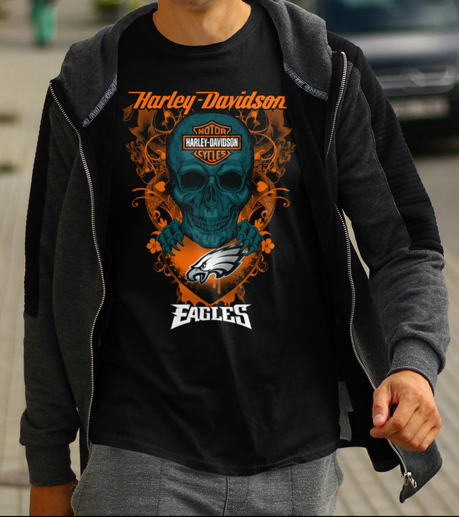 Harley Davidson Motorcycles Skull Philadelphia Eagles T-Shirt
