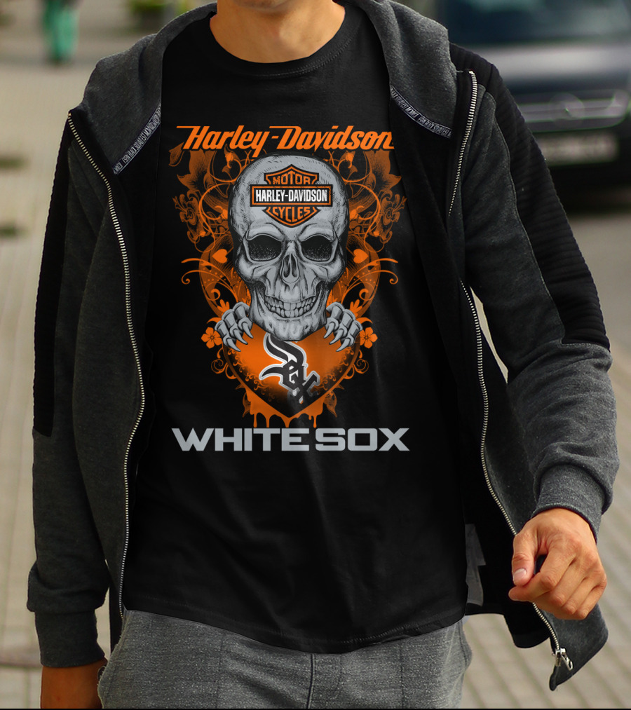 Harley Davidson Motorcycles White Sox Skull T-Shirt
