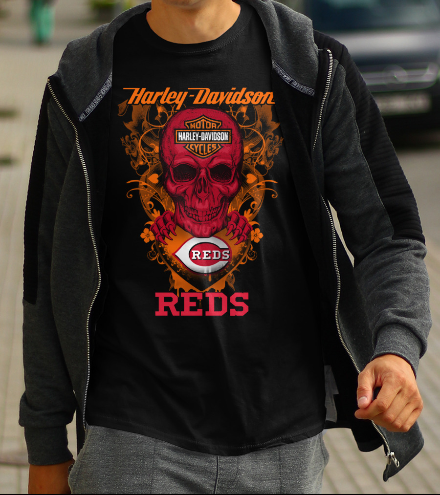 Harley Davidson Motor Cycles Reds Cincinnati Mlb T-Shirt