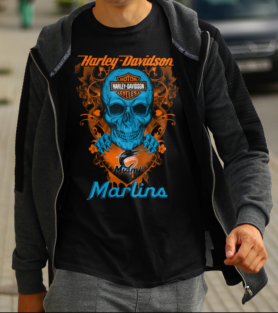 Harley Davidson Miami Marlins Skull T-Shirt