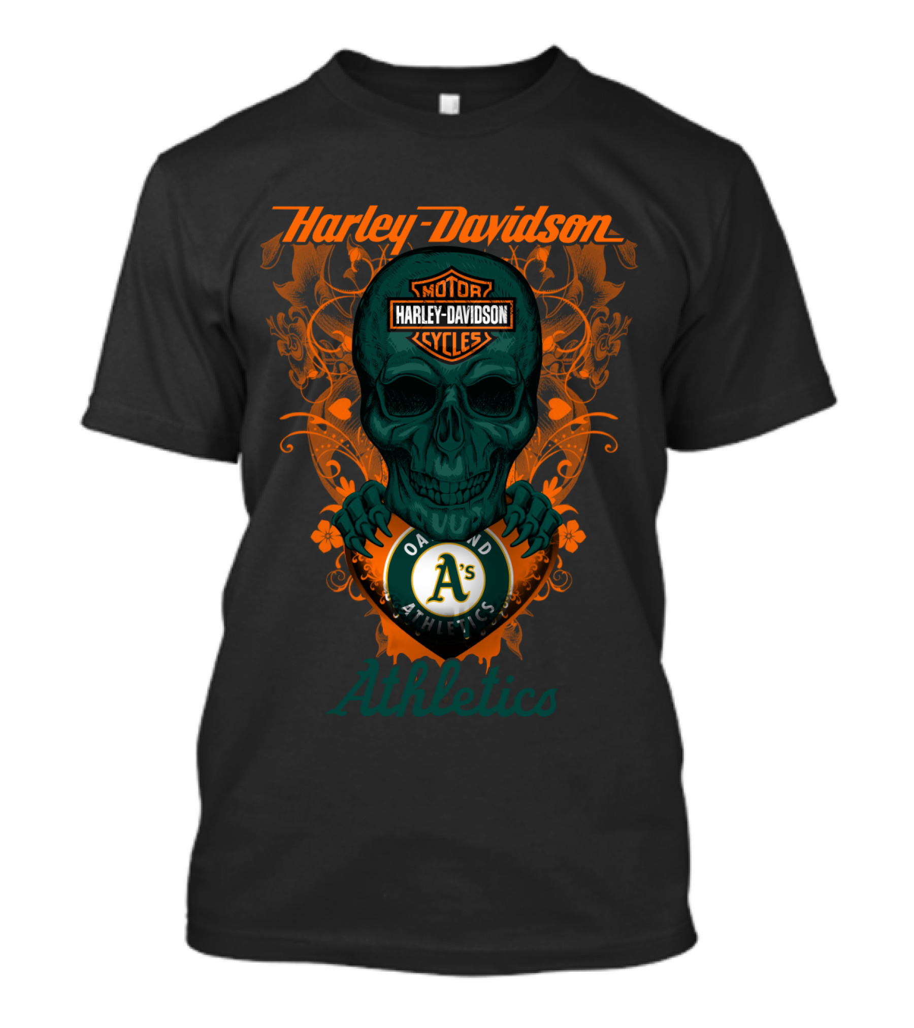 Harley Davidson Motor Cycles Skull Oakland Athletics T-Shirt