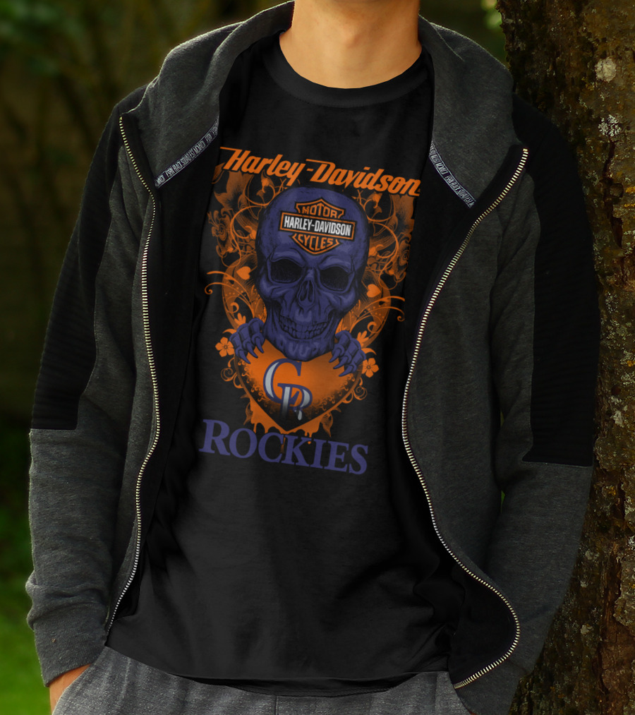Harley Davidson Skull Motorcycles Colorado Rockies Mlb T-Shirt
