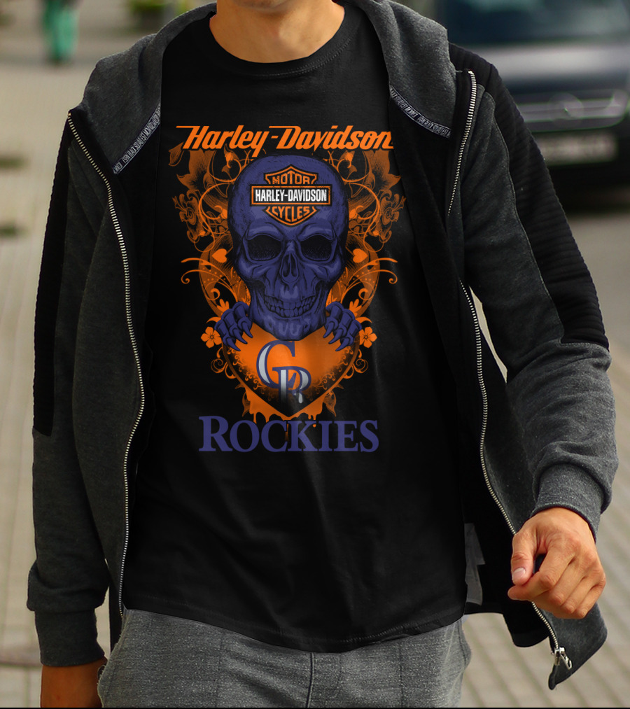 Harley Davidson Skull Motorcycles Colorado Rockies Mlb T-Shirt