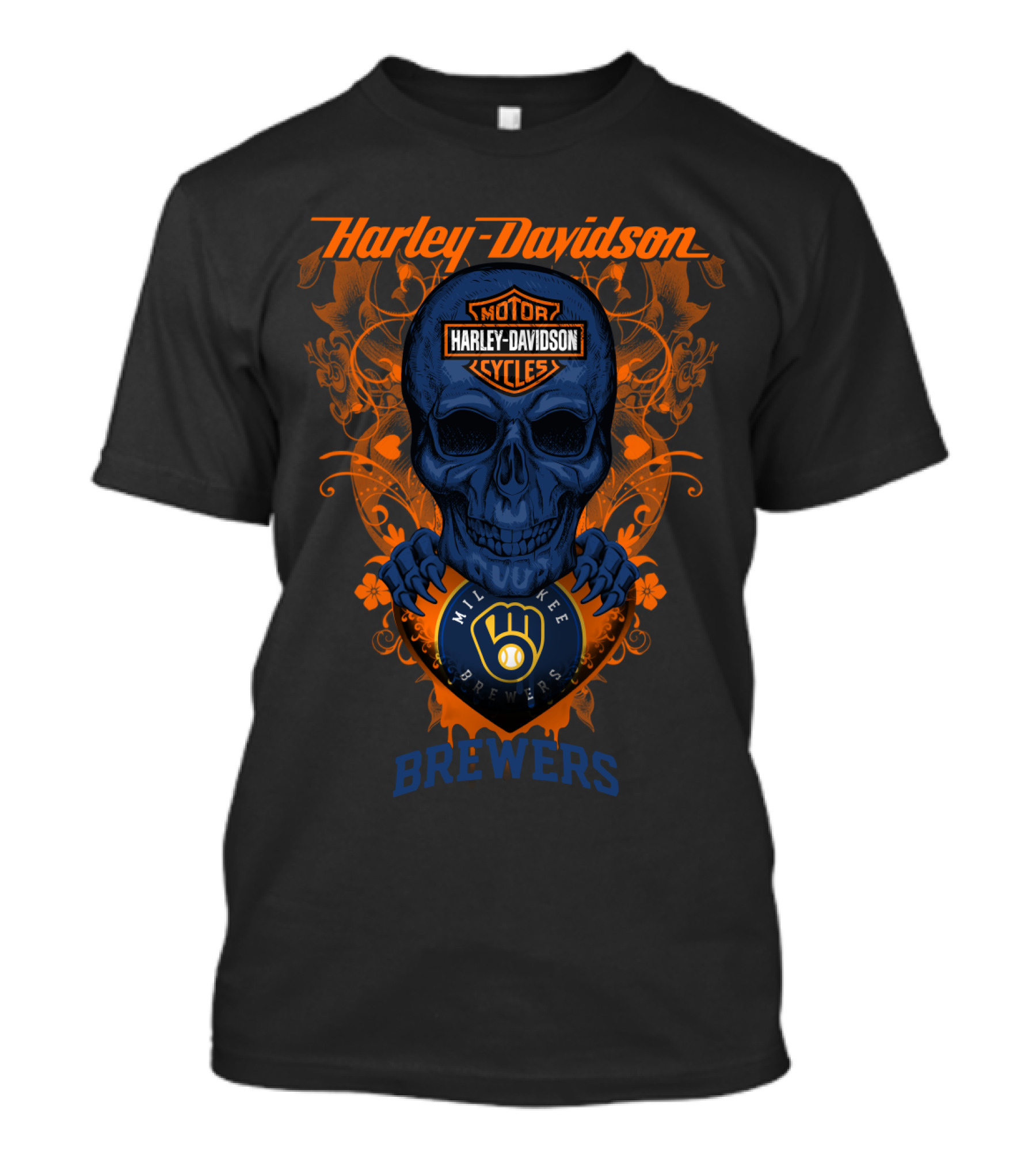 Harley Davidson Motorcycles Milwaukee Brewers Skull T-Shirt