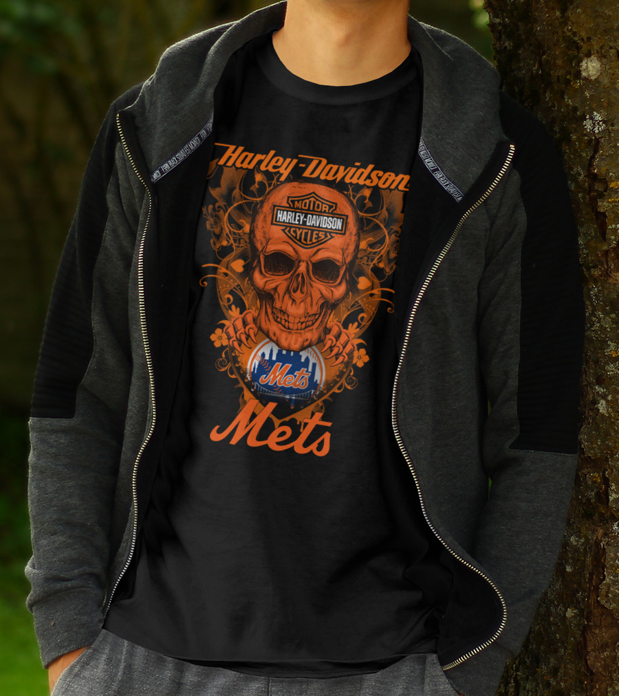 Harley Davidson Motor Cycles Skull New York Mets T-Shirt