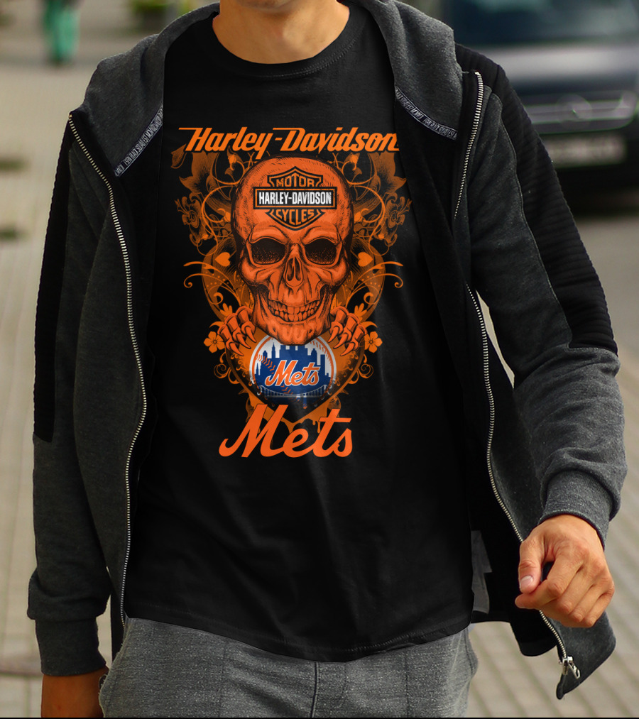 Harley Davidson Motor Cycles Skull New York Mets T-Shirt