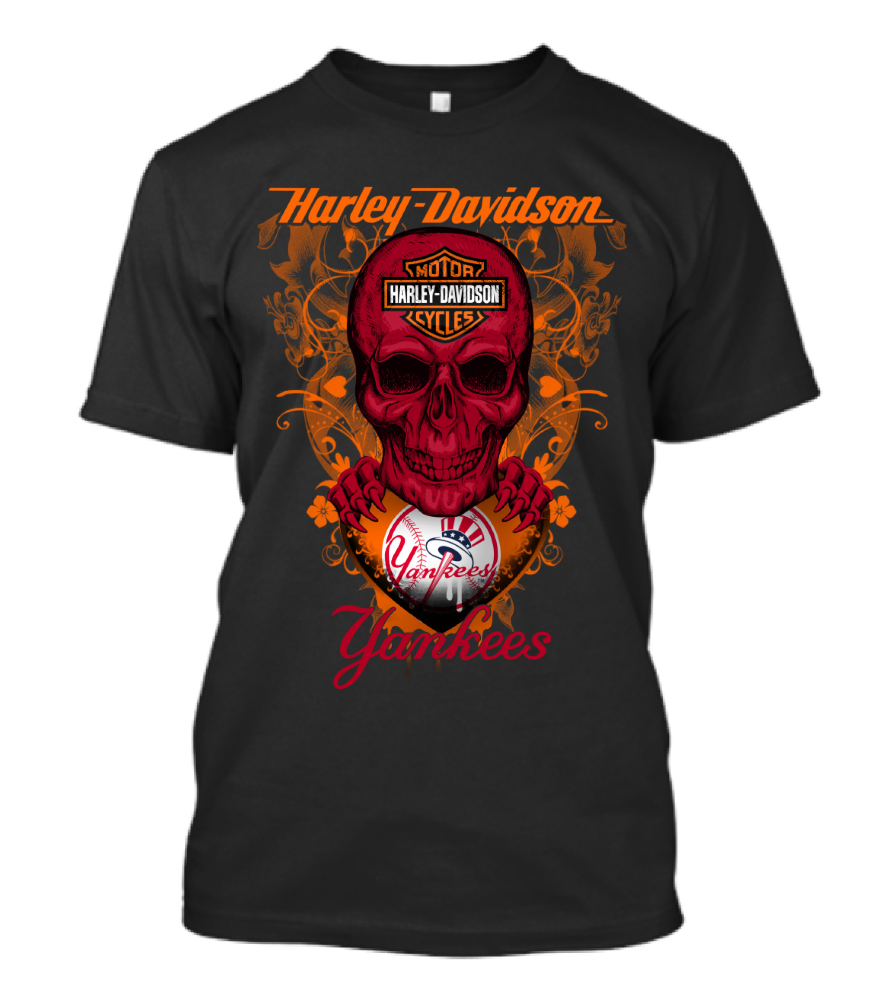 Harley Davidson Motor Cycles Skull Yankees T-Shirt