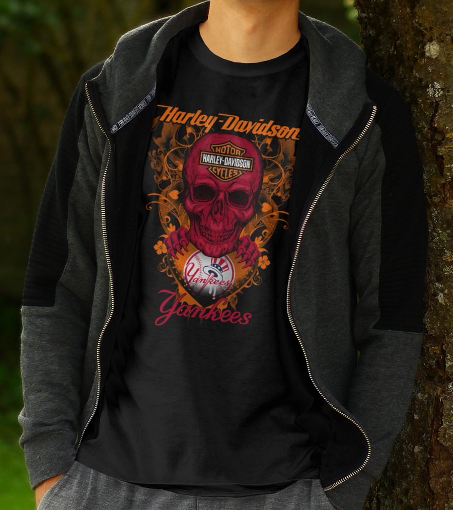 Harley Davidson Motor Cycles Skull Yankees T-Shirt