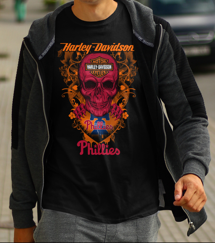 Harley Davidson Motorcycles Philadelphia Phillies Skull T-Shirt