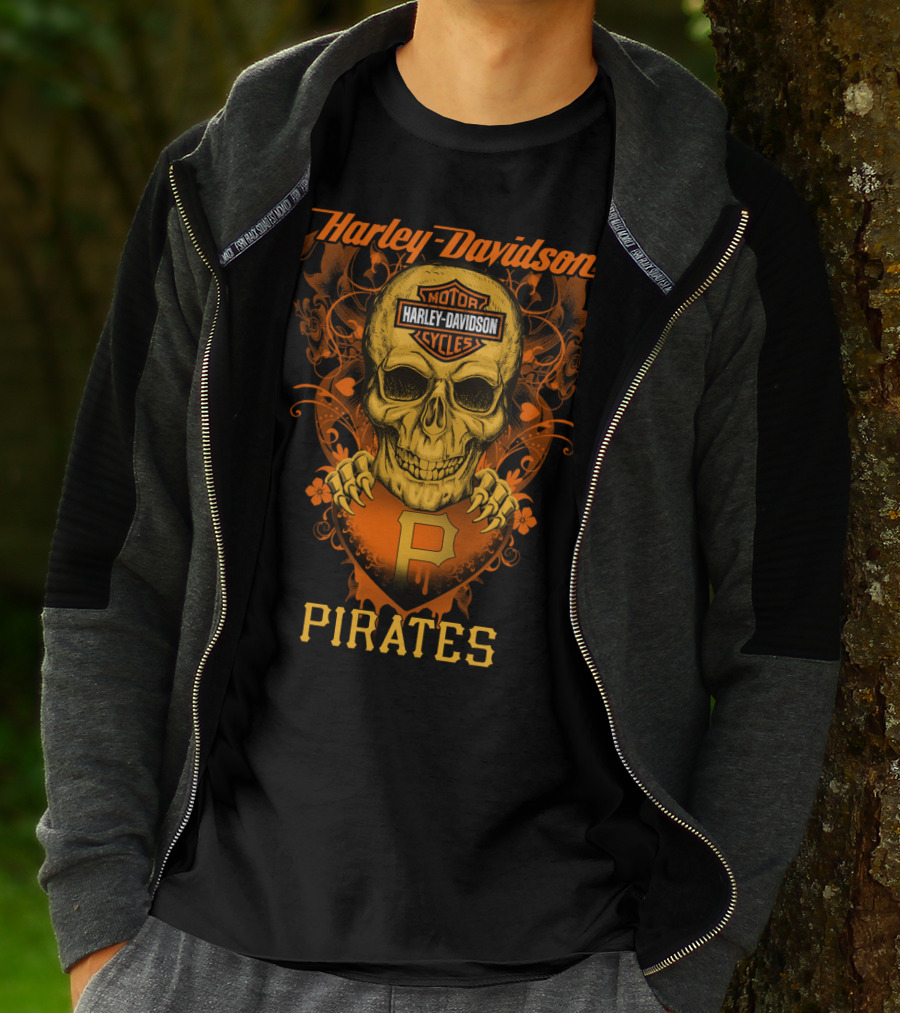 Harley Davidson Motor Cycles Skull Pittsburgh Pirates T-Shirt
