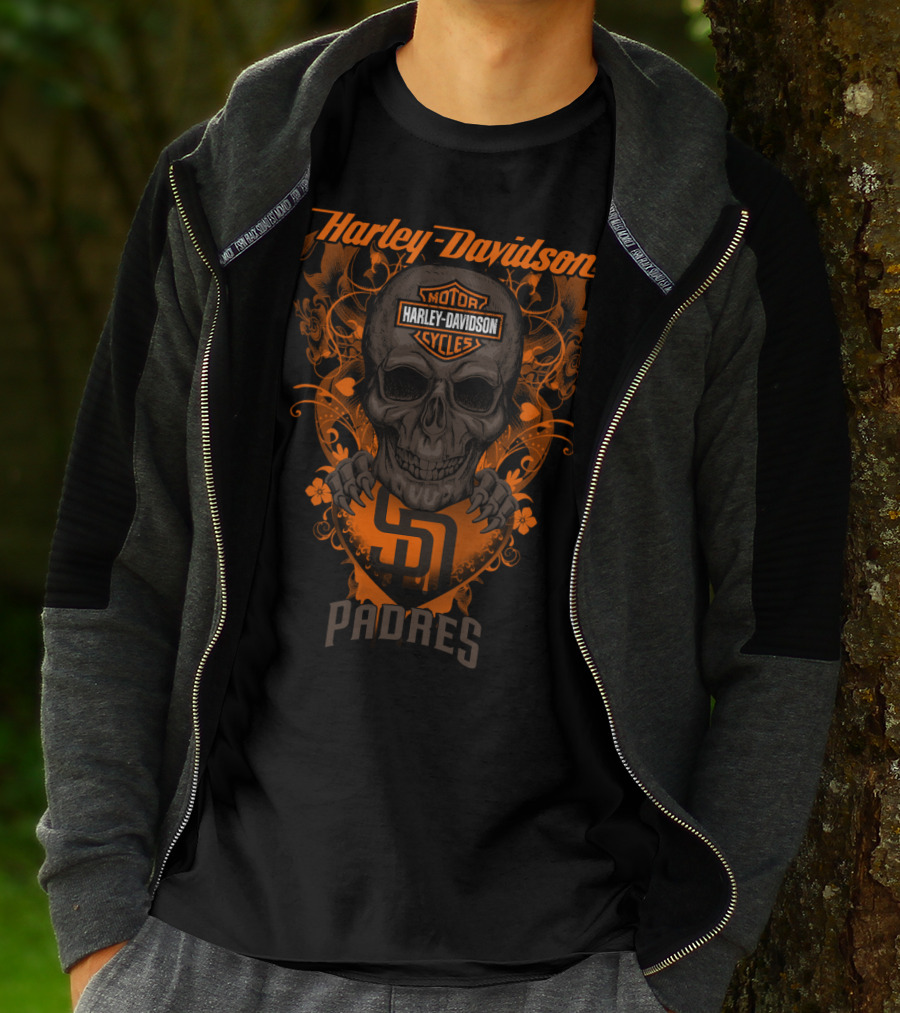 Harley Davidson Motor Cycles Skull San Diego Padres T-Shirt