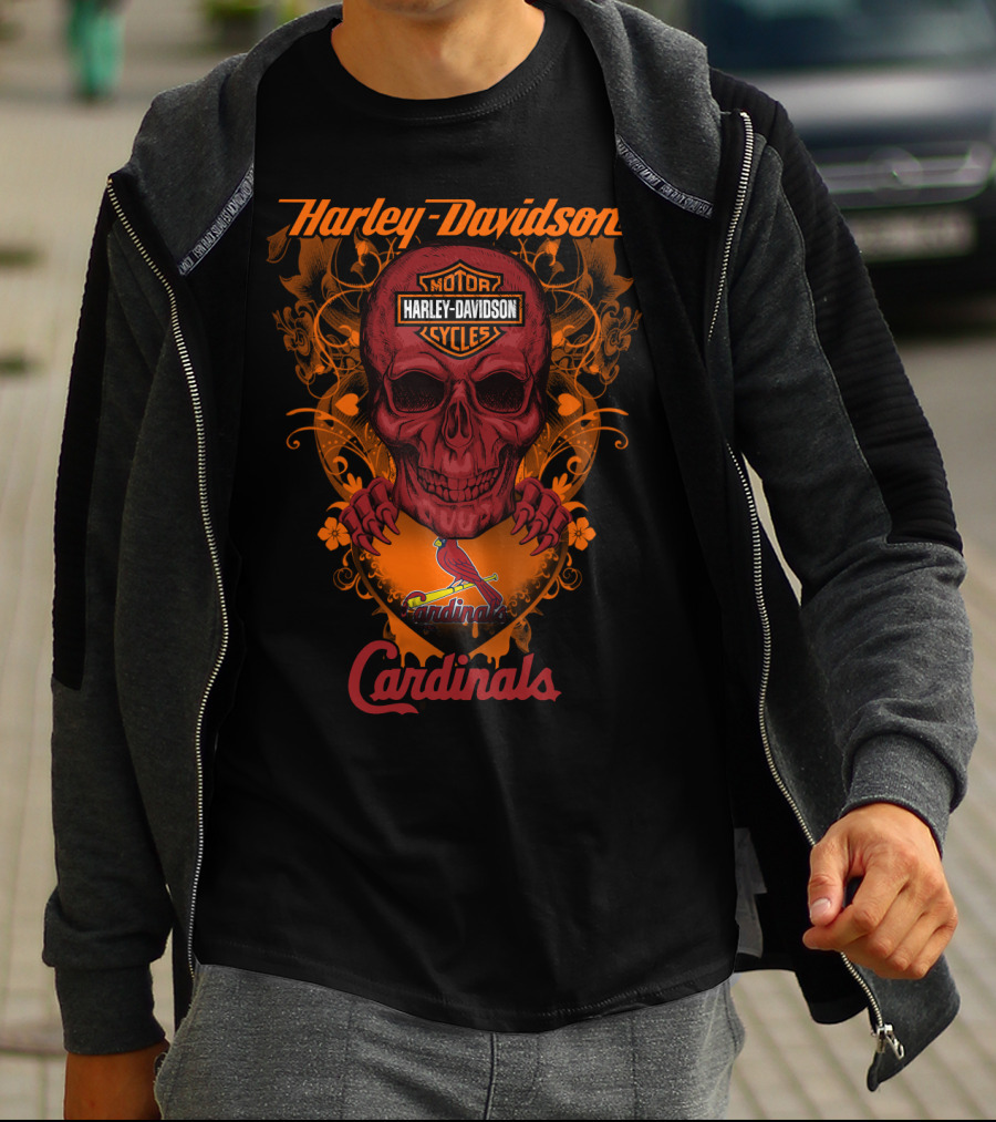 Harley Davidson Motor Cycles St Louis Cardinals Skull T-Shirt