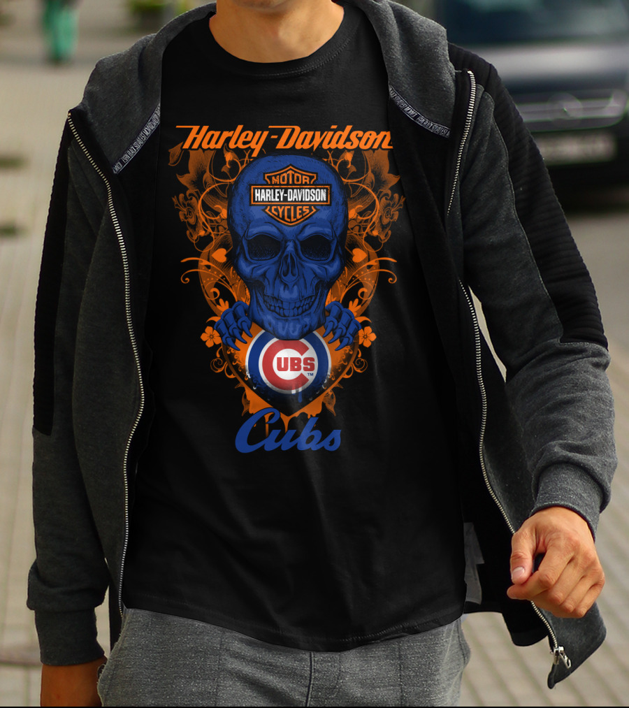 Harley Davidson Motorcycles Skull Cubs Chicago Mlb T-Shirt