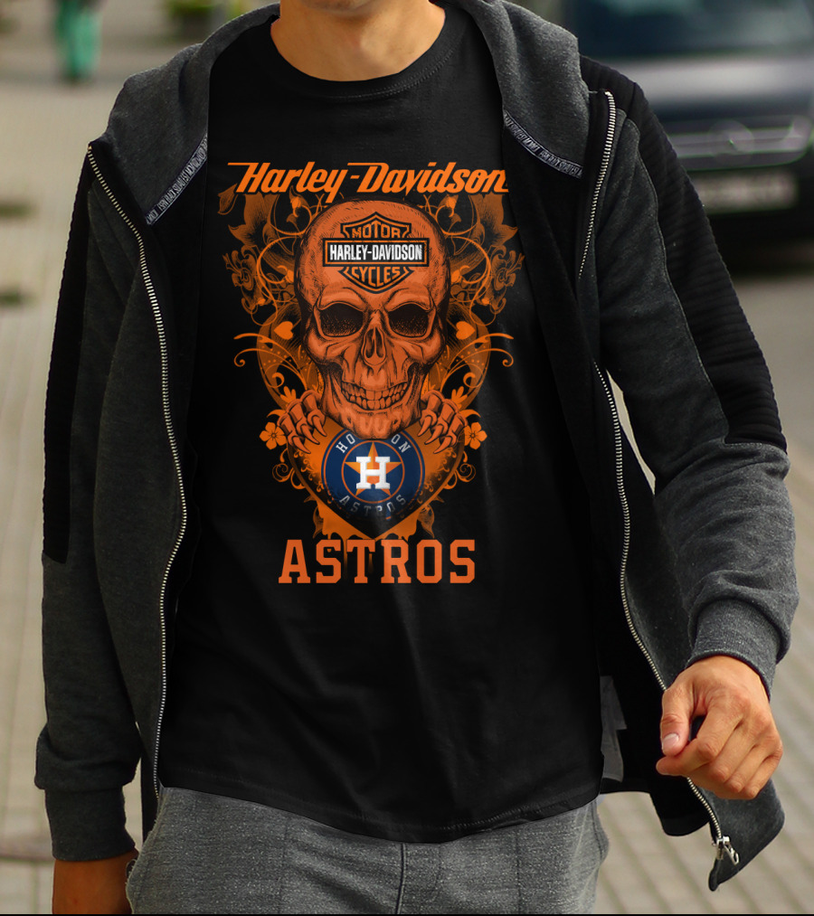 Harley Davidson Motorcycles Skull Houston Astros T-Shirt