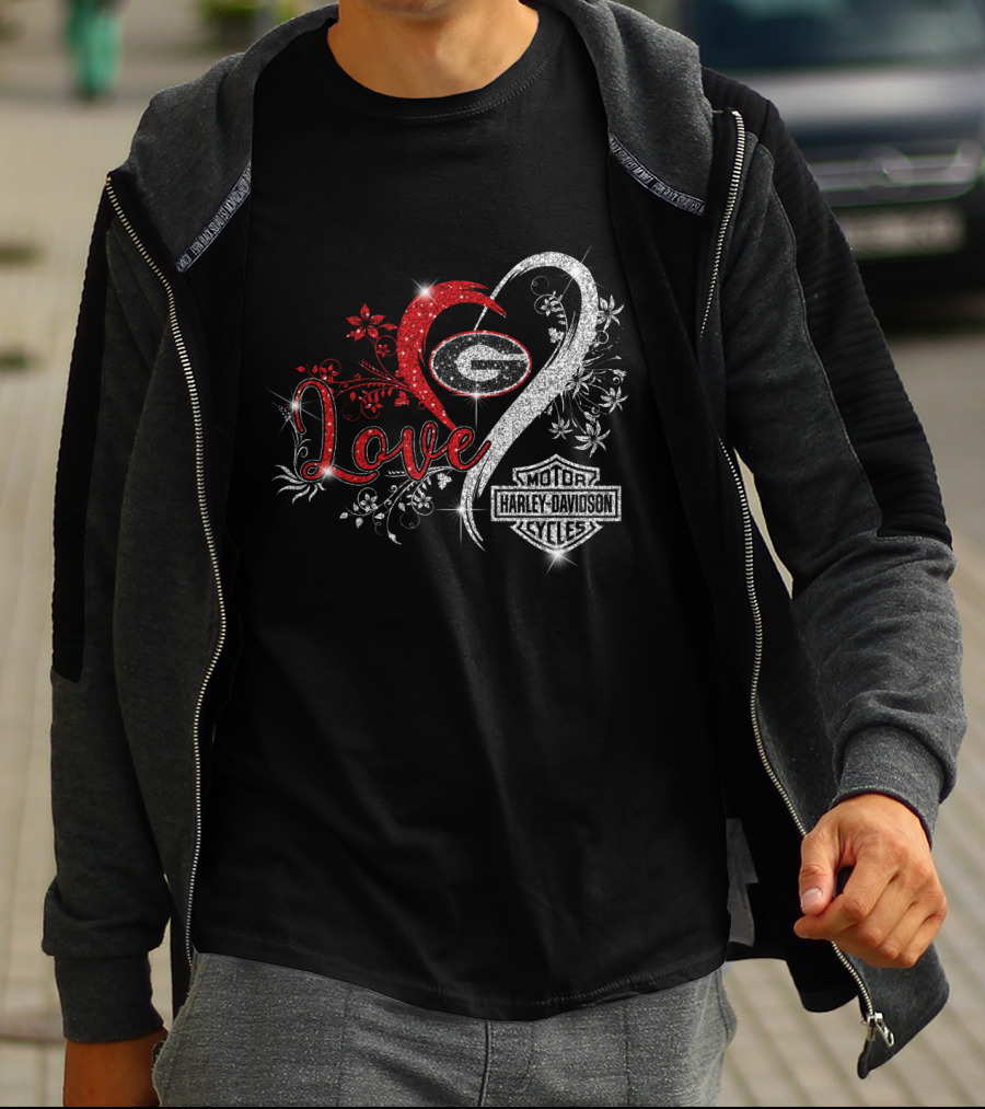 Love Georgia Bulldogs Harley Davidson Infinity Heart T-Shirt