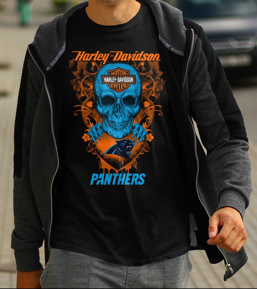 Harley Davidson Motorcycles Skull Carolina Panthers T-Shirt