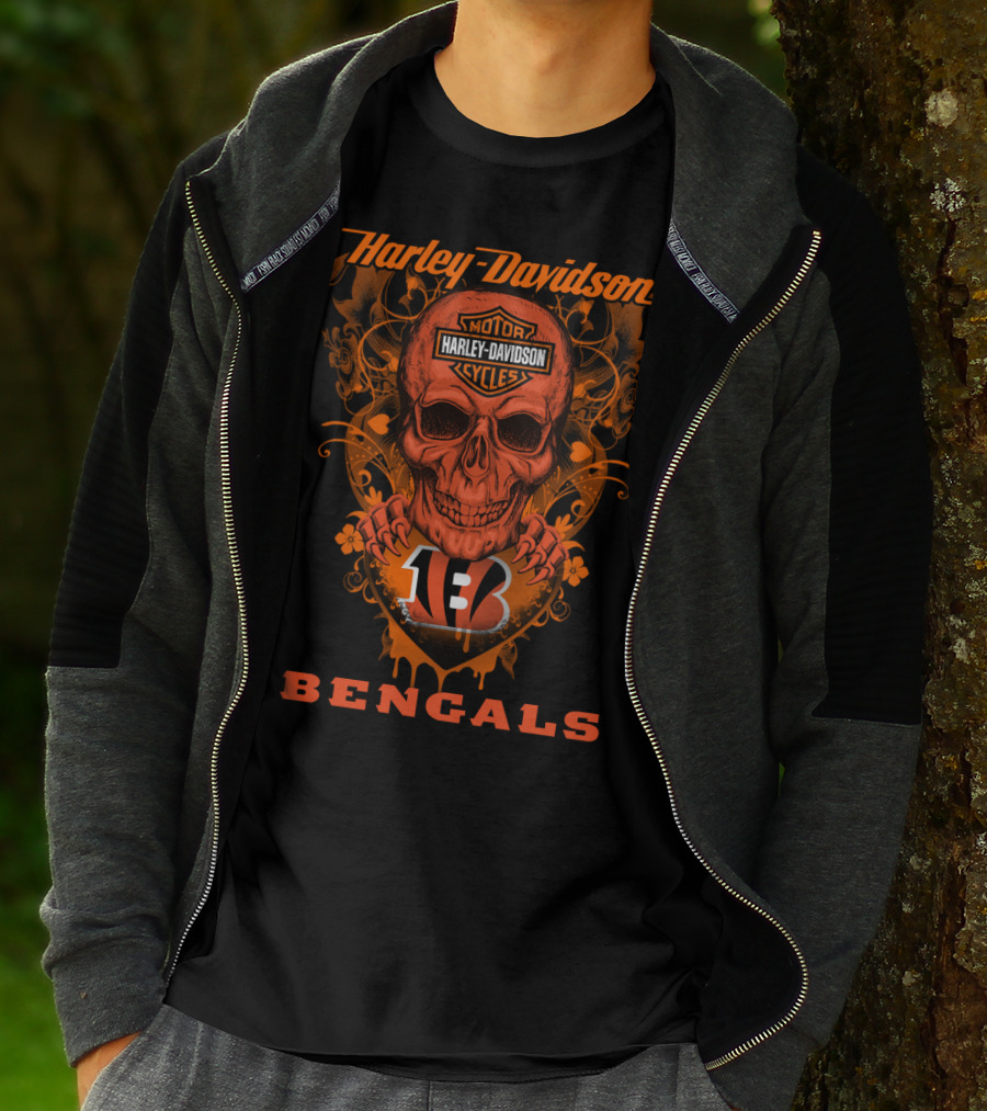 Harley Davidson Motor Cycles Skull Cincinnati Bengals T-Shirt