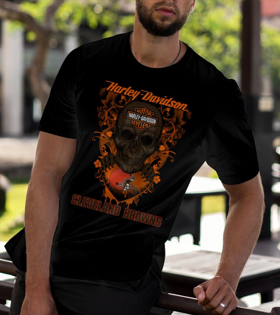 Harley Davidson Motorcycles Skull Cleveland Browns T-Shirt