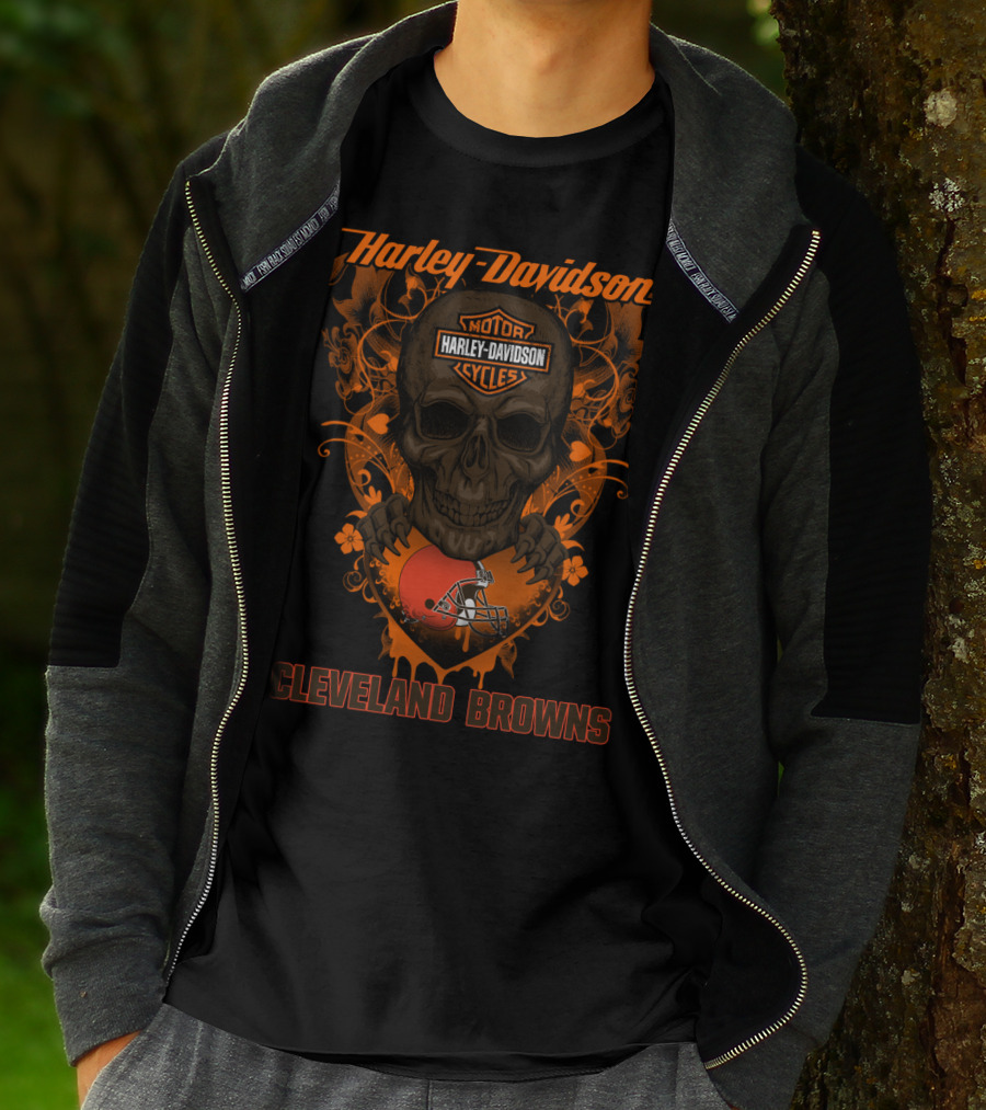 Harley Davidson Motorcycles Skull Cleveland Browns T-Shirt