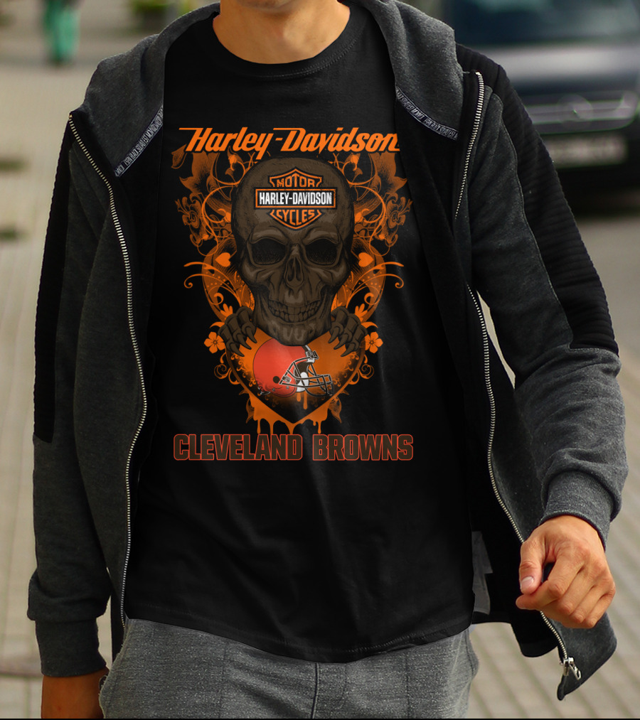Harley Davidson Motorcycles Skull Cleveland Browns T-Shirt