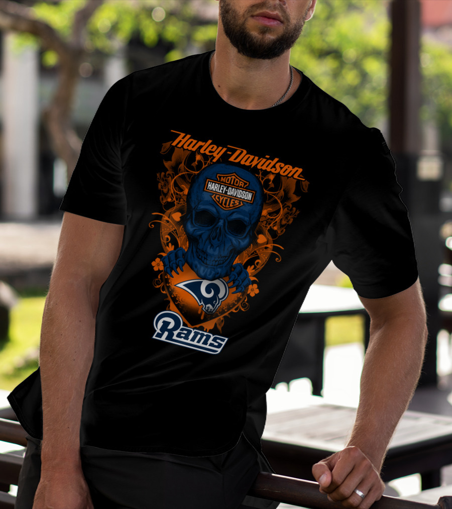 Harley Davidson Motorcycles Skull Los Angeles Rams T-Shirt