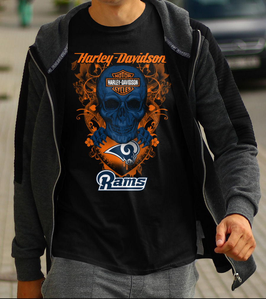 Harley Davidson Motorcycles Skull Los Angeles Rams T-Shirt
