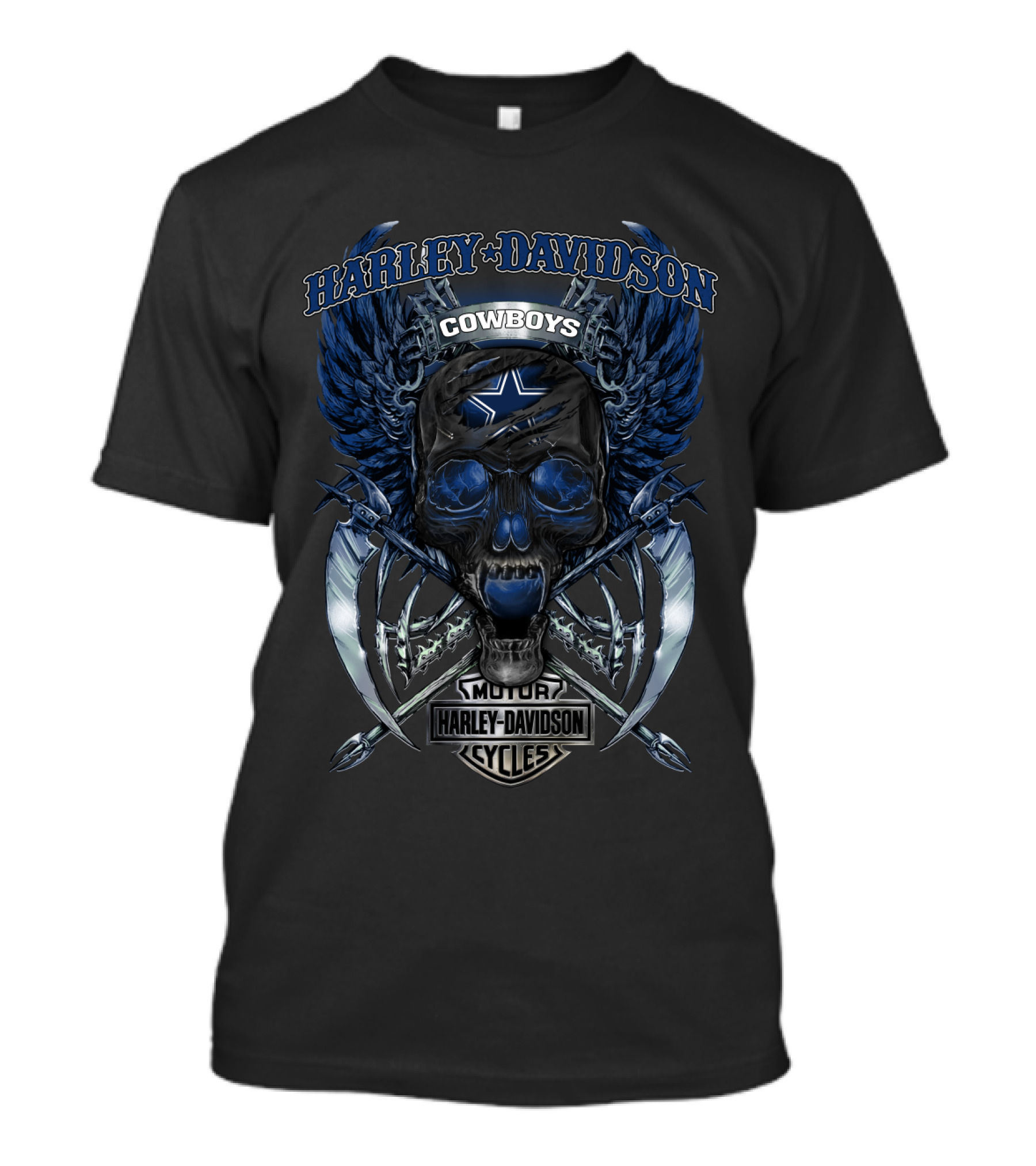 Harley Davidson Cowboys Skull And Wings Motorcycle Cycles Blue V18Hl Nice Dallas Cowboys T-Shirt