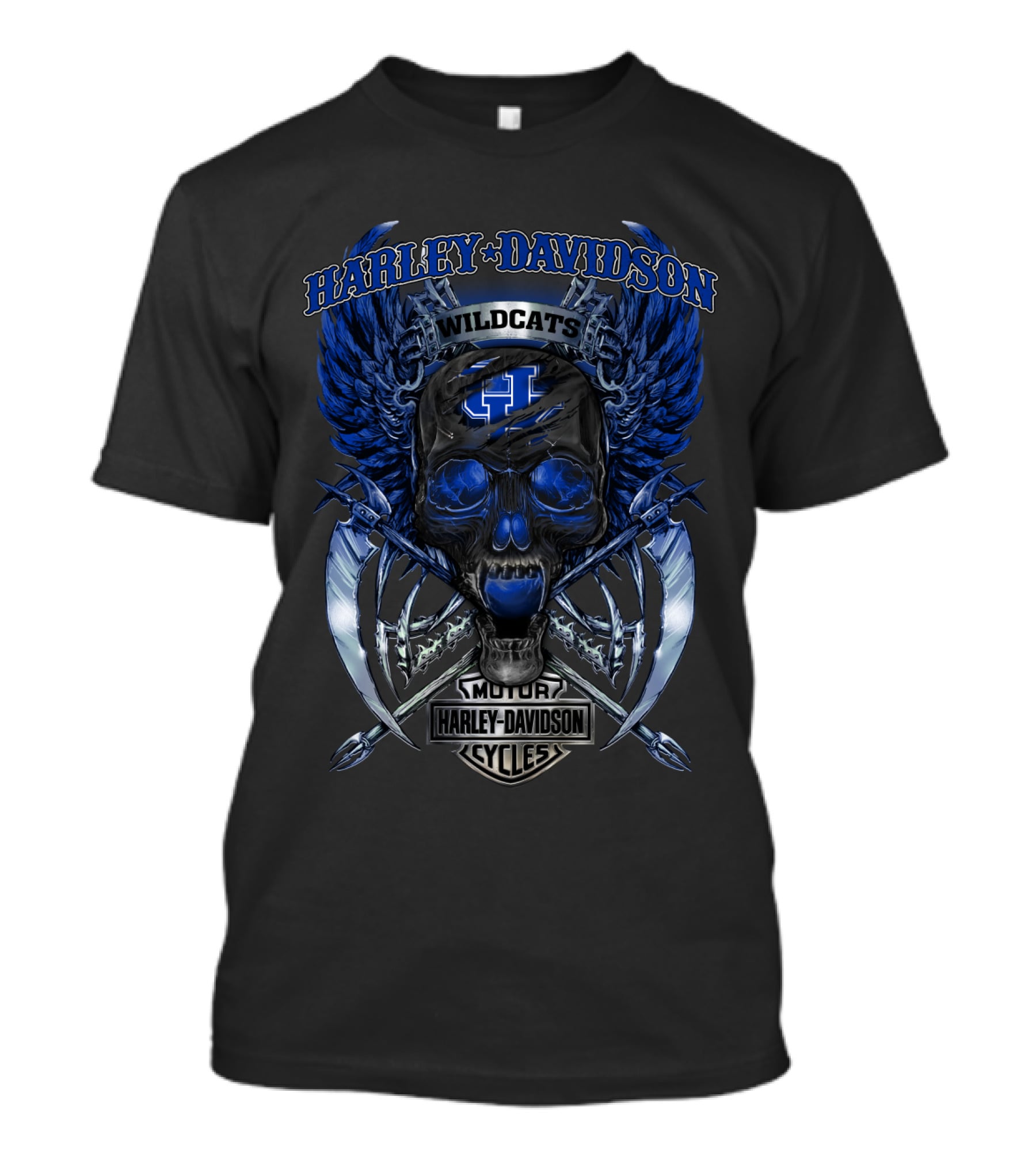 Harley Davidson Wildcats Kentucky Motor Cycles Skull Wings T-Shirt
