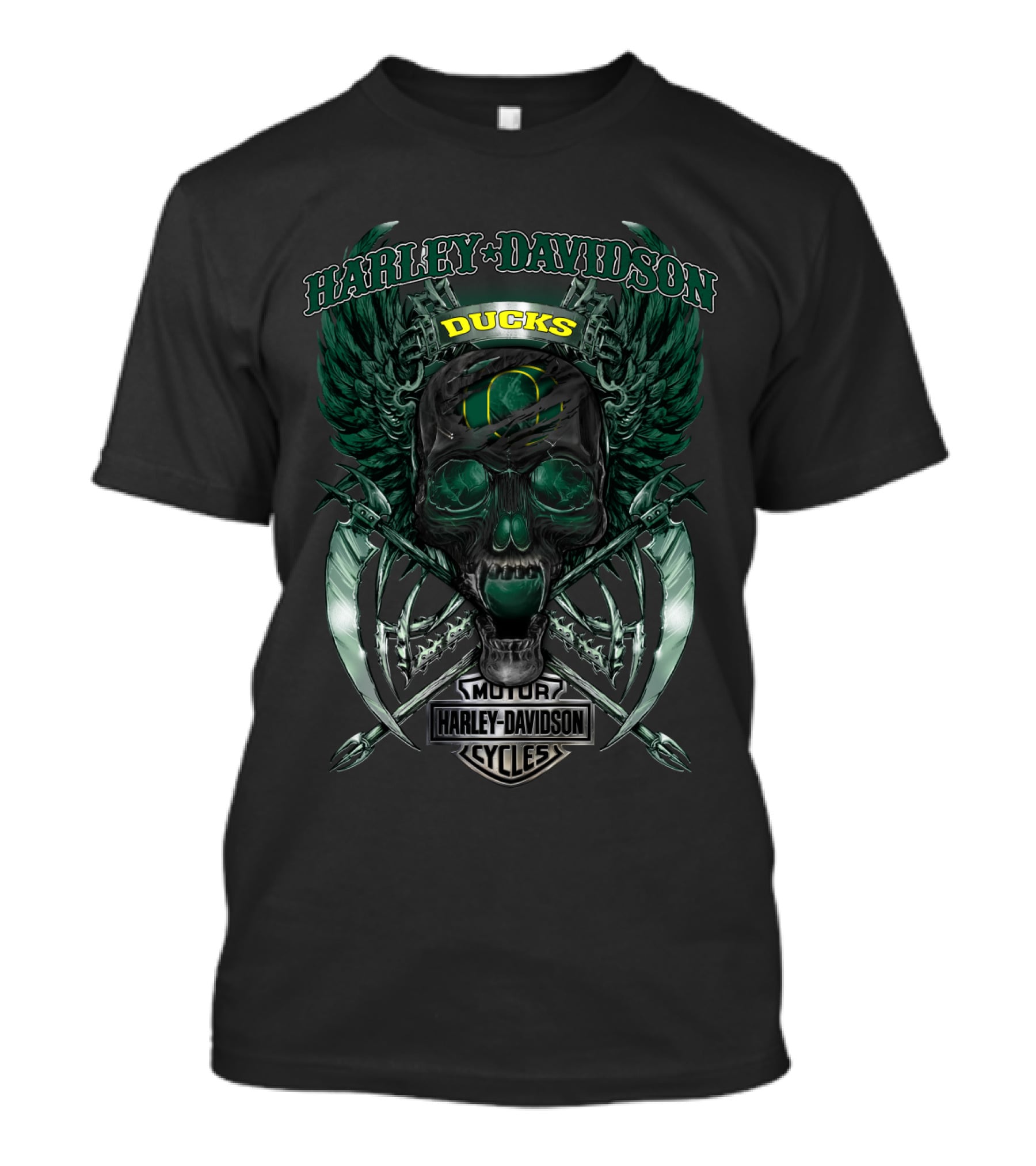 Harley Davidson Oregon Ducks Skull Wings Motor Cycles T-Shirt