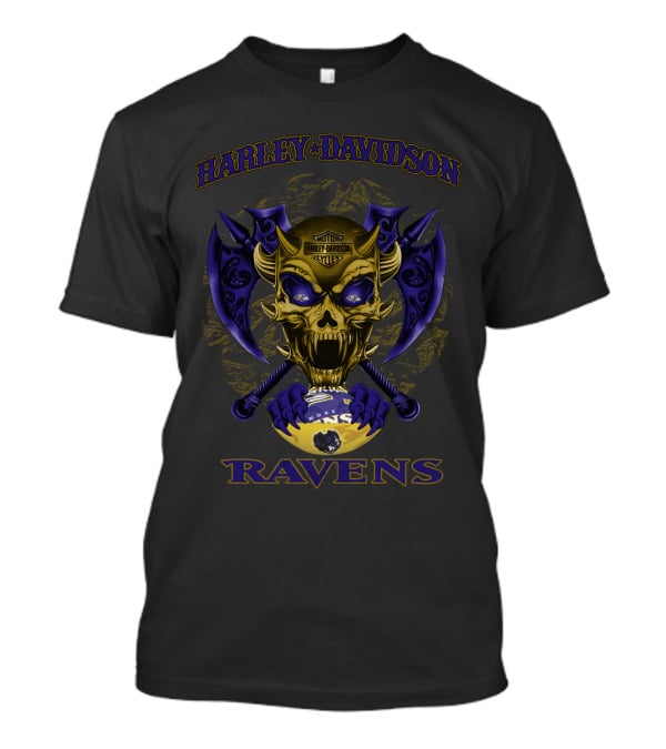 Harley Davidson Baltimore Ravens Skull T-Shirt