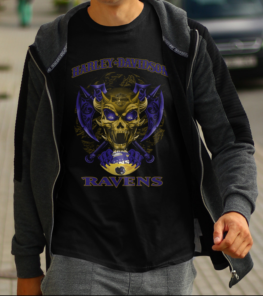 Harley Davidson Baltimore Ravens Skull T-Shirt
