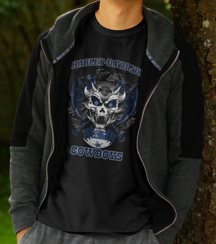Harley Davidson Motor Cowboys Skull Dallas Cowboys T-Shirt