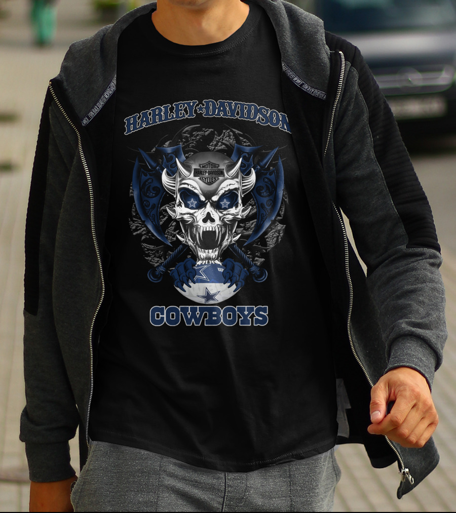 Harley Davidson Motor Cowboys Skull Dallas Cowboys T-Shirt