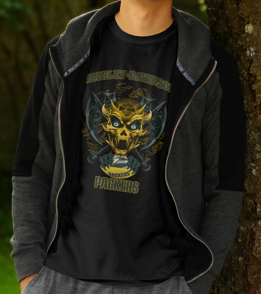 Harley Davidson Motorcycles Packers Skull T-Shirt
