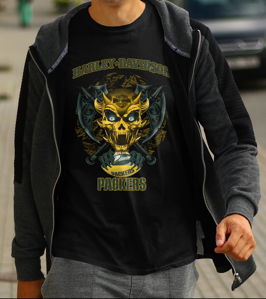 Harley Davidson Motorcycles Packers Skull T-Shirt