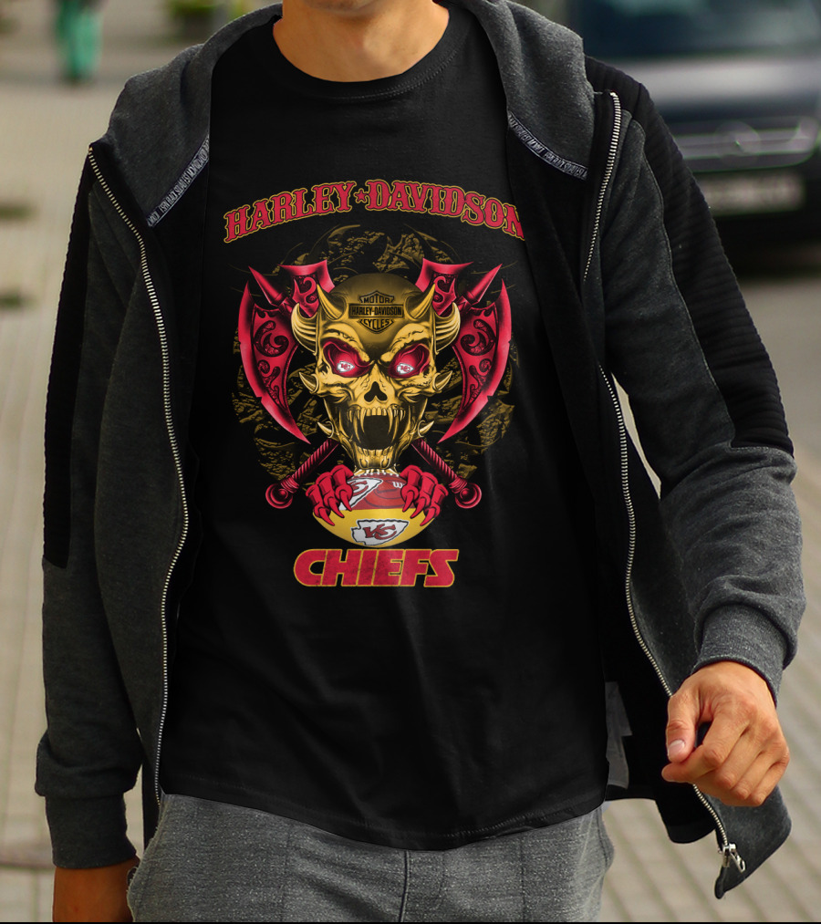 Harley Davidson Kansas City Chiefs Skull Axe T-Shirt