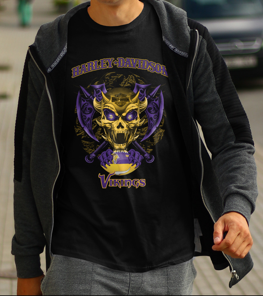 Harley Davidson Vikings Skull Axes Minnesota Vikings T-Shirt