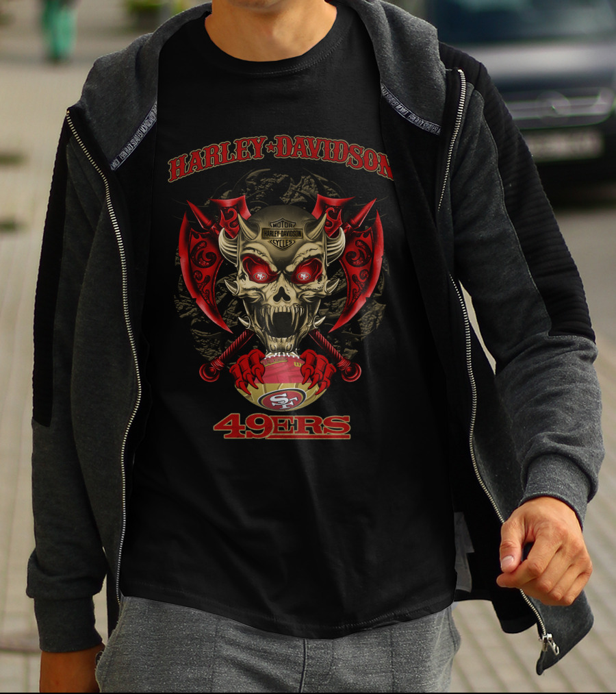 Harley Davidson Skull Axes San Francisco 49ers Logo T-Shirt