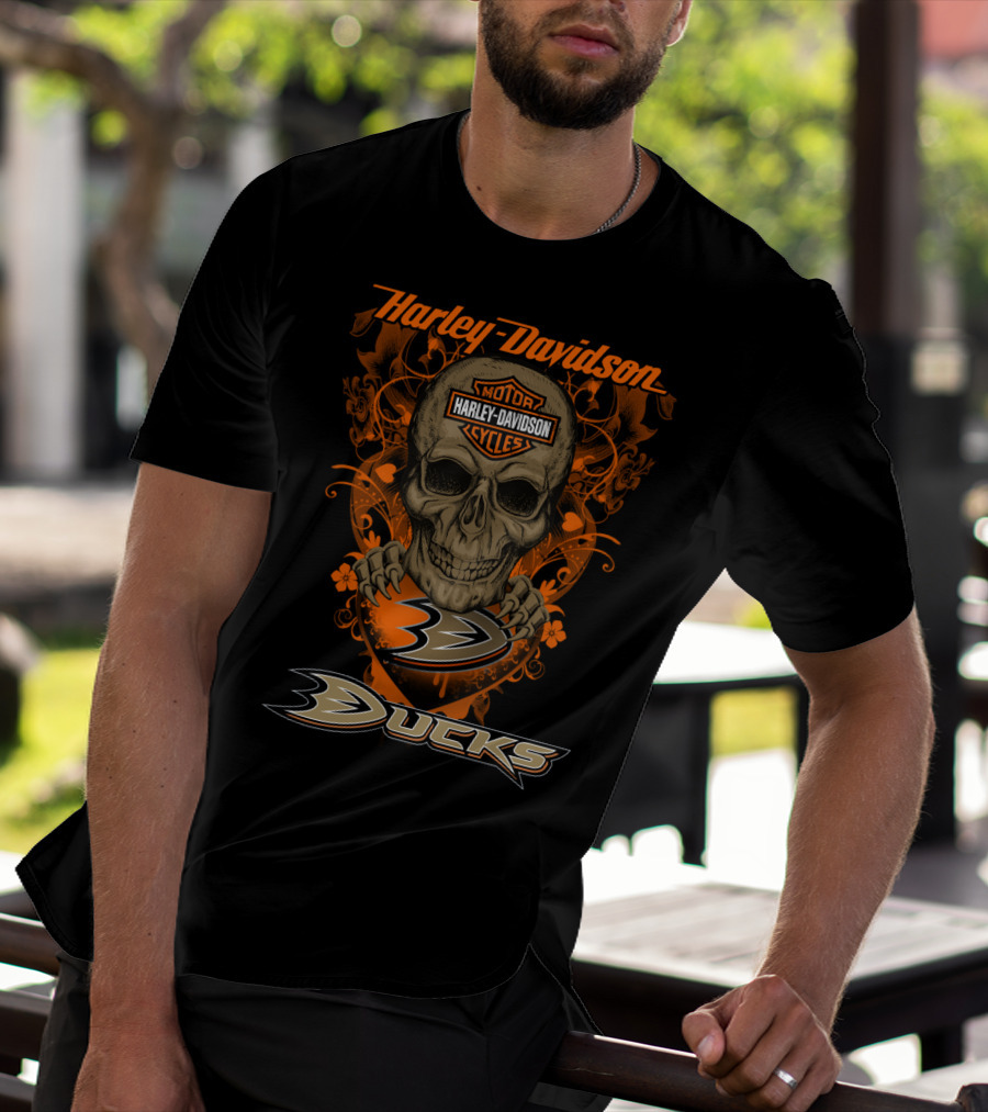 Harley Davidson Anaheim Ducks Motor Cycles Skull T-Shirt